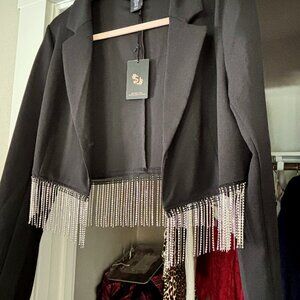 Sincerely Jules Cropped Black Blazer with jeweled fringe NWT MED